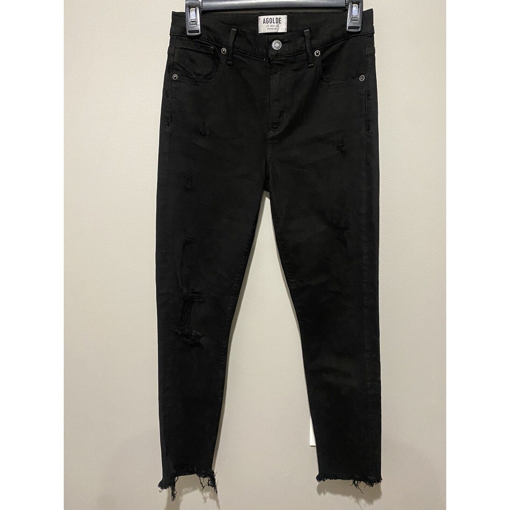 NWOT Agolde Womens High Rise Black Distressed Skinny Jeans, sz 25